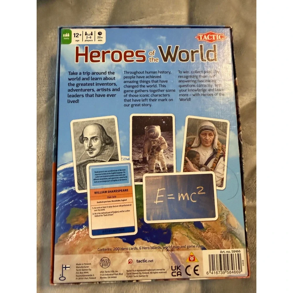 Tactic Heroes of the World Trivia Board Game NEW Complete‎ 200 Cards Map